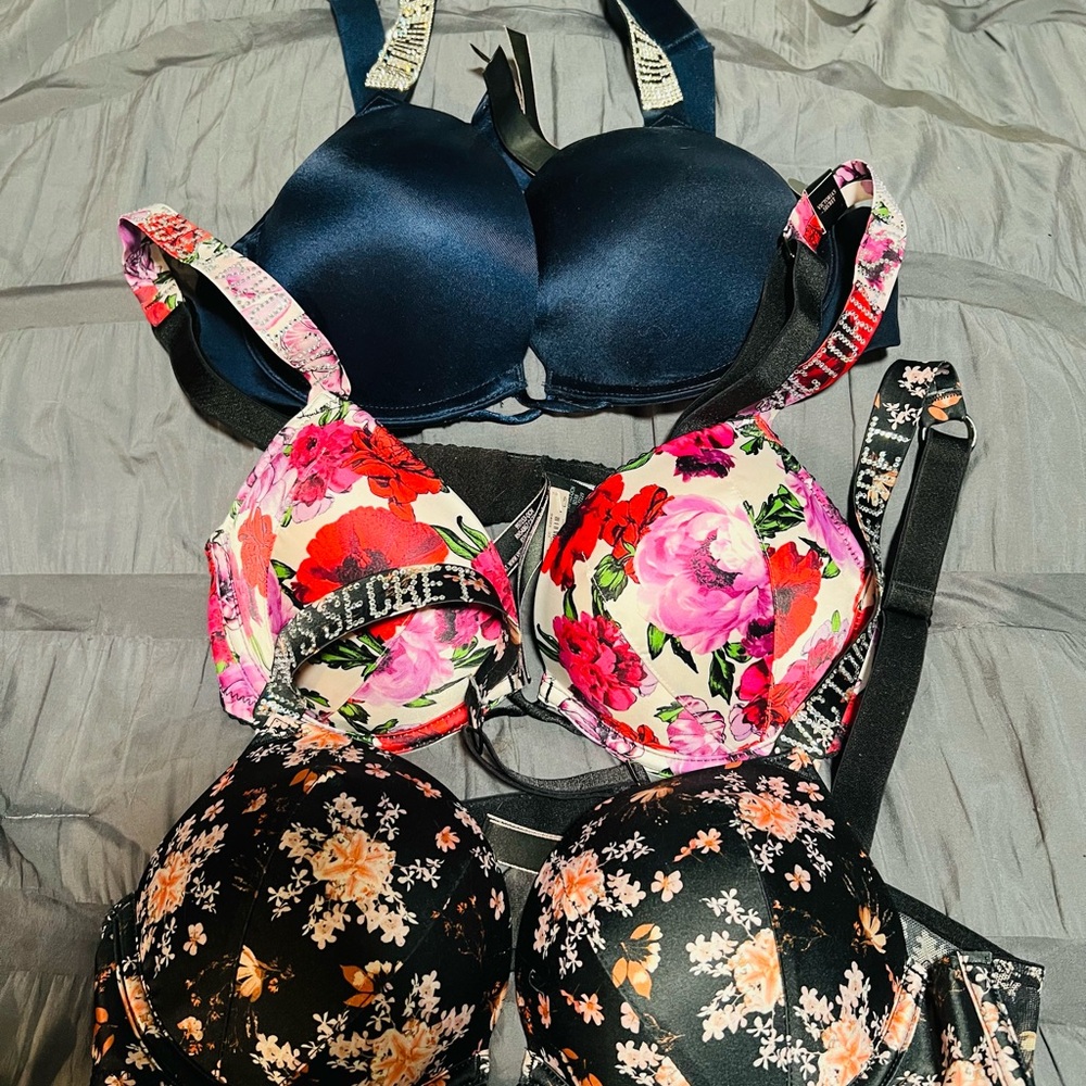 3 Victoria’s Secret Rhinestone Bras 34a NEW